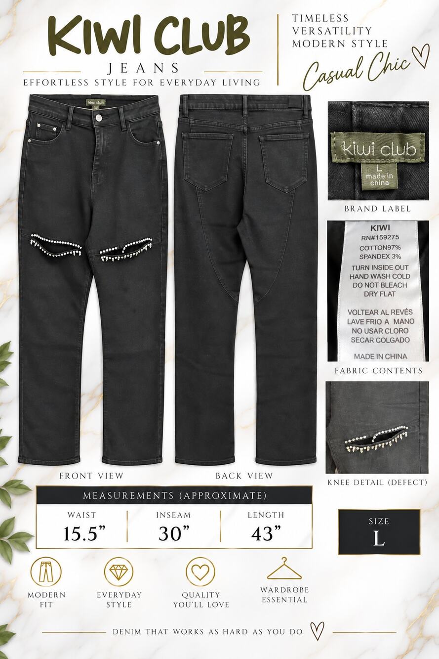 Kiwi Club Black Jeans with Crystal Embossed Slits*Size Large